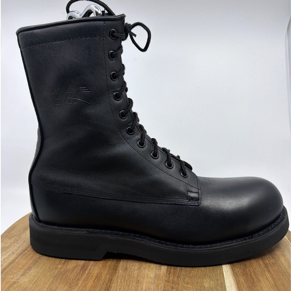 Addison‎ Shoe Company Black Leather Military Combat Boots Vibram 10.5 R 063111